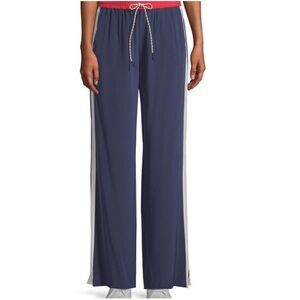 JOIE Perlyn 100% Silk Track Pants Navy Blue White‎ Stripe Red Sz M Casual Luxury